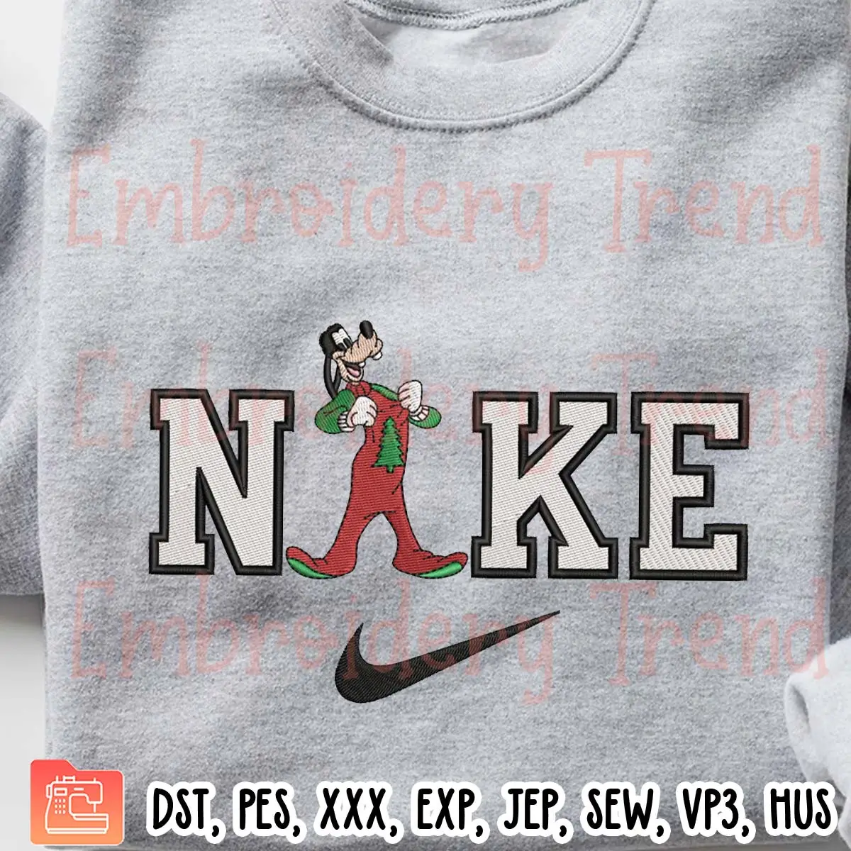 Nike Goofy Wearing Pajama Embroidery Design, Disney Christmas Embroidery Digitizing File