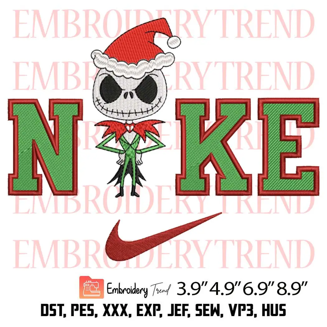 Nike Jack Skellington Xmas Embroidery Design, Christmas Halloween Embroidery Digitizing File