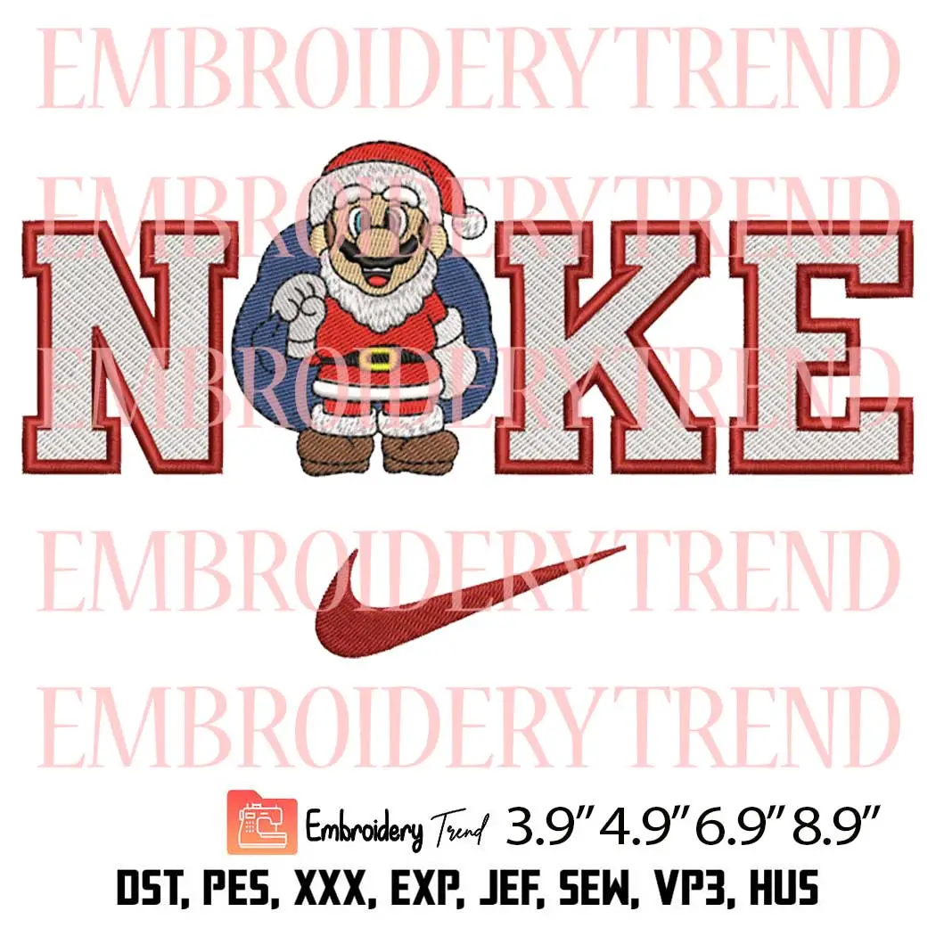 Nike Mario Bros Christmas Embroidery Design, Christmas Super Mario Embroidery Digitizing Pes File