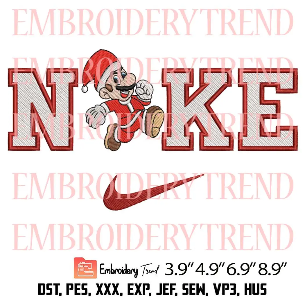 Mario Running For Christmas x Nike Embroidery Design, Merry Christmas Embroidery Digitizing Pes File