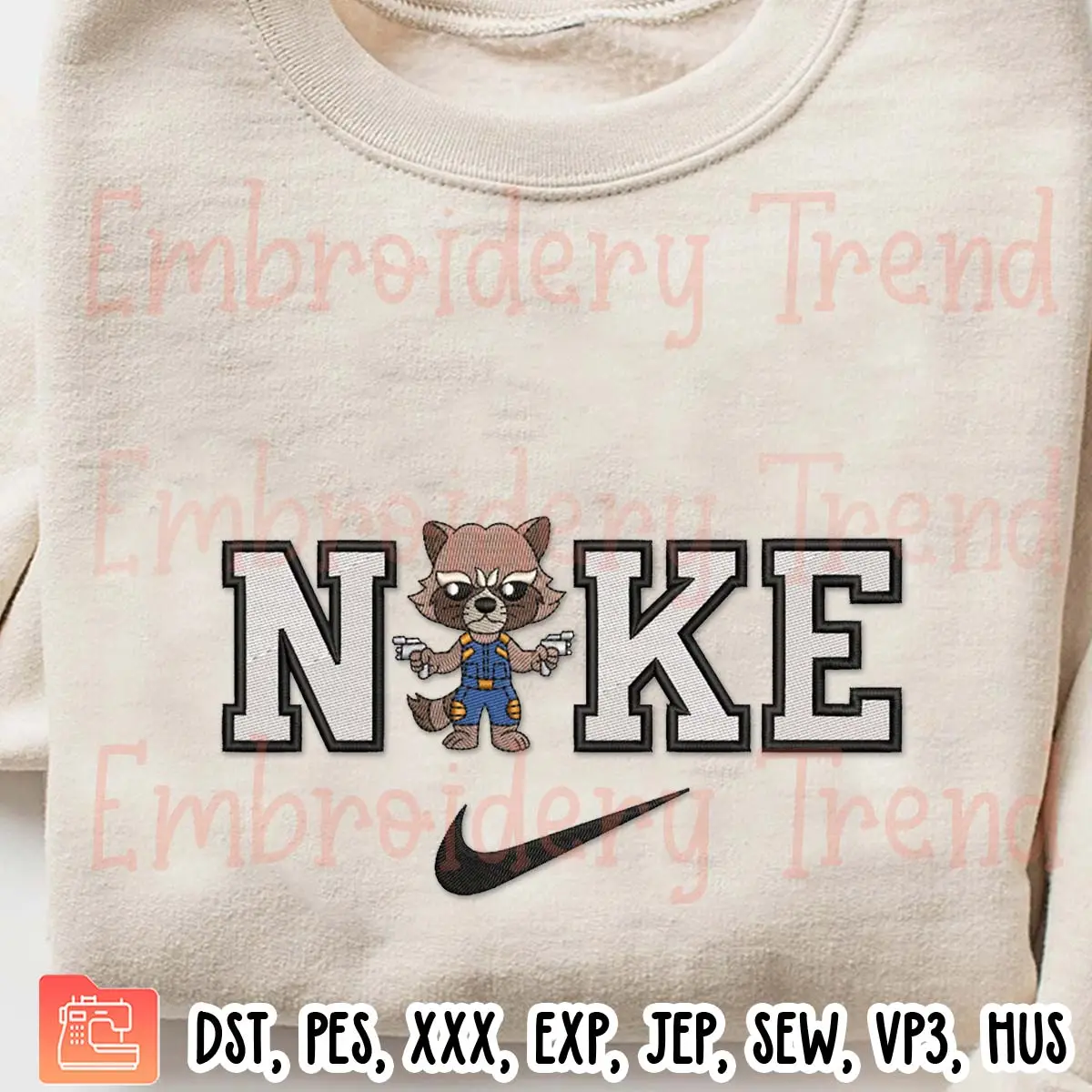 Nike Rocket Raccoon Movie Embroidery Design, Guardians of the Galaxy Embroidery Digitizing File