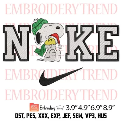 Nike Snoopy And Woodstock Xmas Embroidery Design, Christmas Cartoon Embroidery Digitizing File