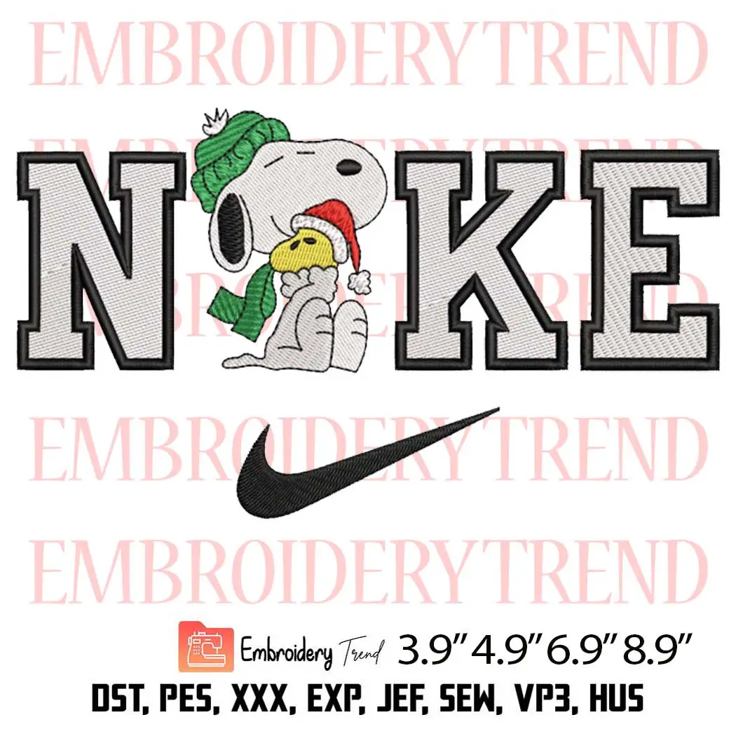 Nike Snoopy And Woodstock Xmas Embroidery Design, Christmas Cartoon Embroidery Digitizing File