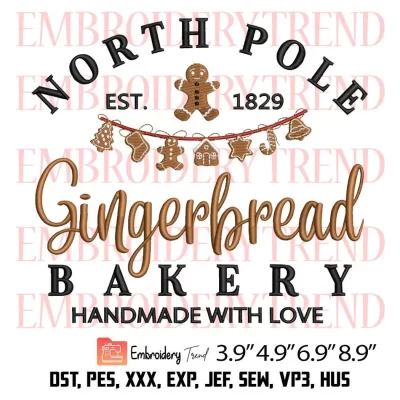 North Pole Gingerbread Bakery Embroidery Design, Christmas Gingerbread Embroidery Digitizing File