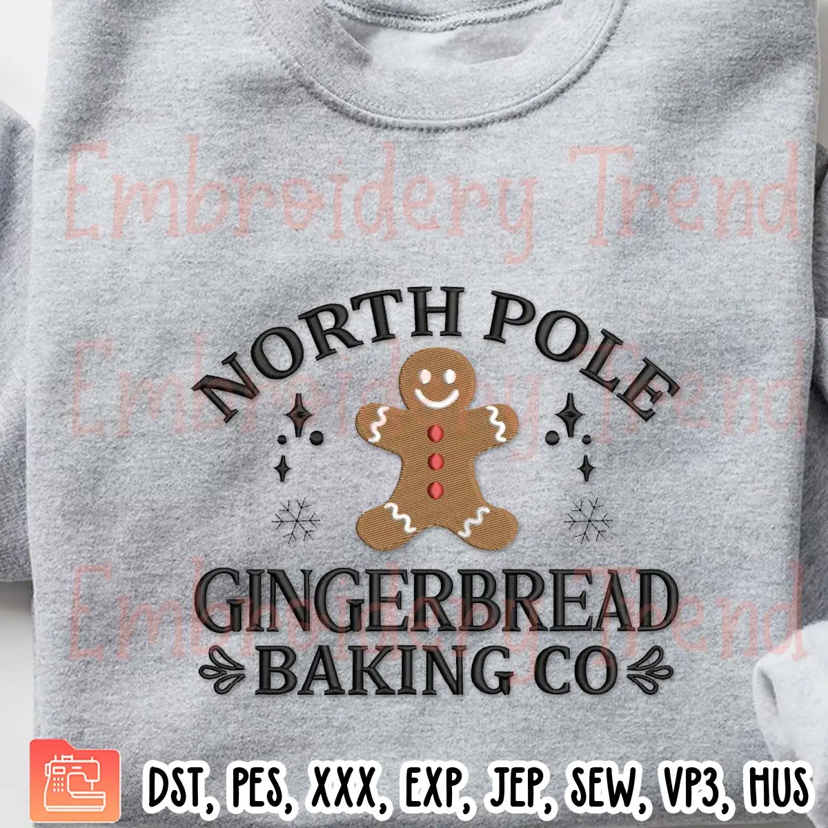 North Pole Gingerbread Baking Co Embroidery Design, Christmas Gingerbread Embroidery Digitizing File