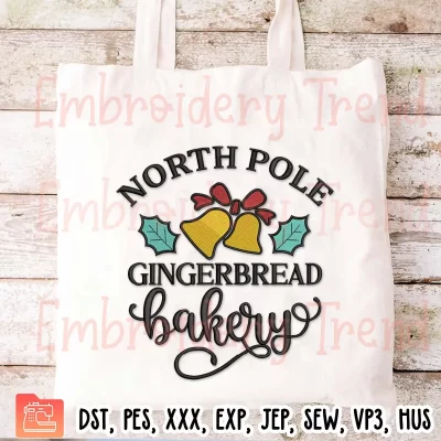 North Pole Gingerbread Xmas Embroidery Design, Christmas Gingerbread Bakery Embroidery Digitizing File