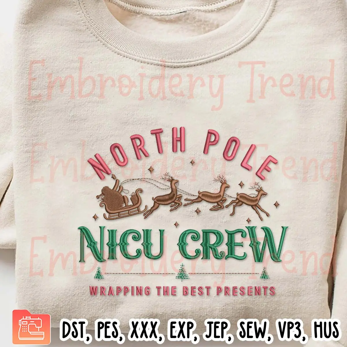 Nicu Nurse Christmas Embroidery Design, North Pole Nicu Crew Embroidery Digitizing File