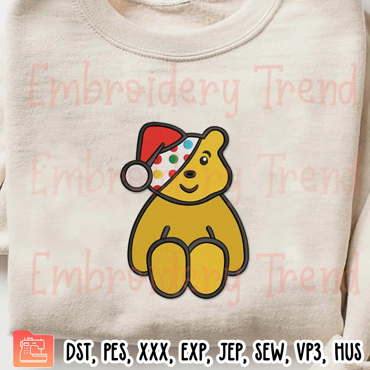Pudsey Bear Christmas Embroidery Design, Children In Need Embroidery Digitizing File