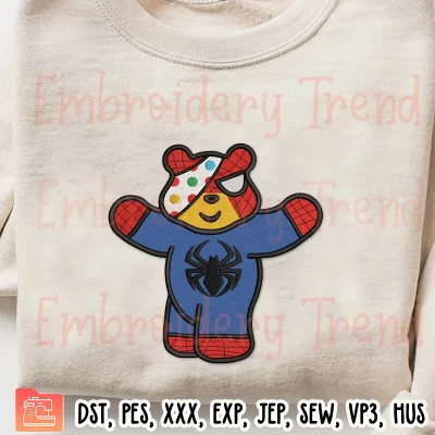 Pudsey Bear Spiderman Embroidery Design, Children In Need Embroidery Digitizing File