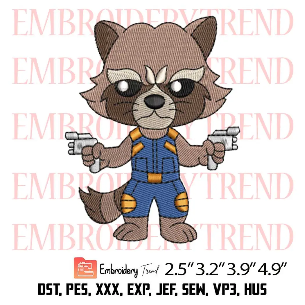 Rocket Raccoon Embroidery Design, Marvel Rocket Embroidery Digitizing File