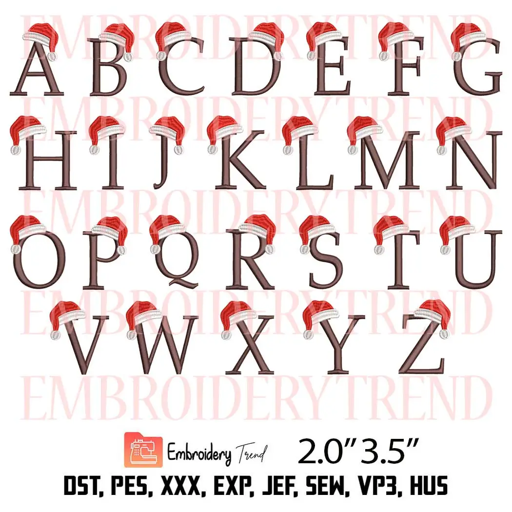 Santa Hat Alphabet Christmas Embroidery Design - 26 Machine Embroidery Designs Digitizing File