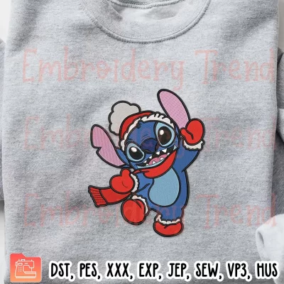 Santa Stitch Christmas Embroidery Design, Funny Disney Xmas Embroidery Digitizing Pes File