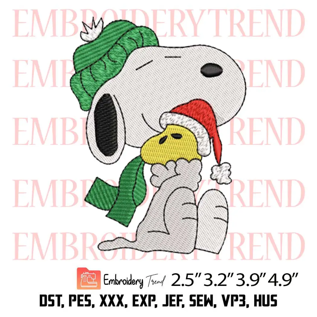 Christmas Snoopy And Woodstock Embroidery Design, Peanuts Christmas Embroidery Digitizing File