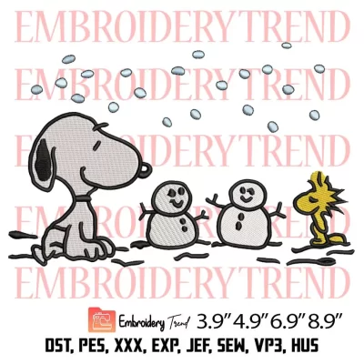 Snoopy Woodstock Snowman Embroidery Design, Christmas Cartoon Embroidery Digitizing Pes File