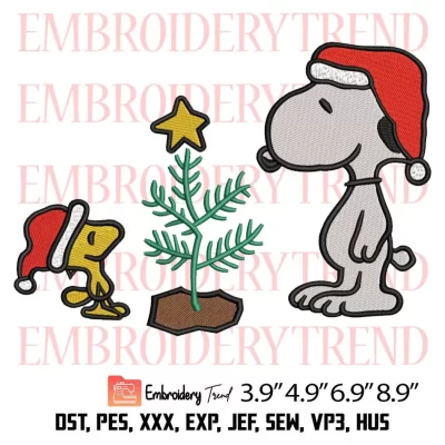 Snoopy and Woodstock Peanuts Christmas Embroidery Design, Cartoon Christmas Embroidery Digitizing File