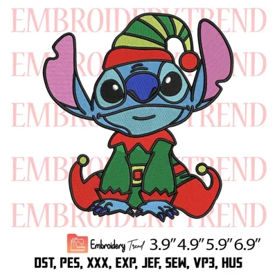 Christmas Stitch Elf Embroidery Design, Elf Stitch Disney Embroidery Digitizing File