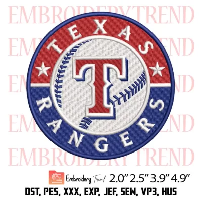 Texas Rangers Logo Embroidery Design, Baseball Embroidery Digitizing File