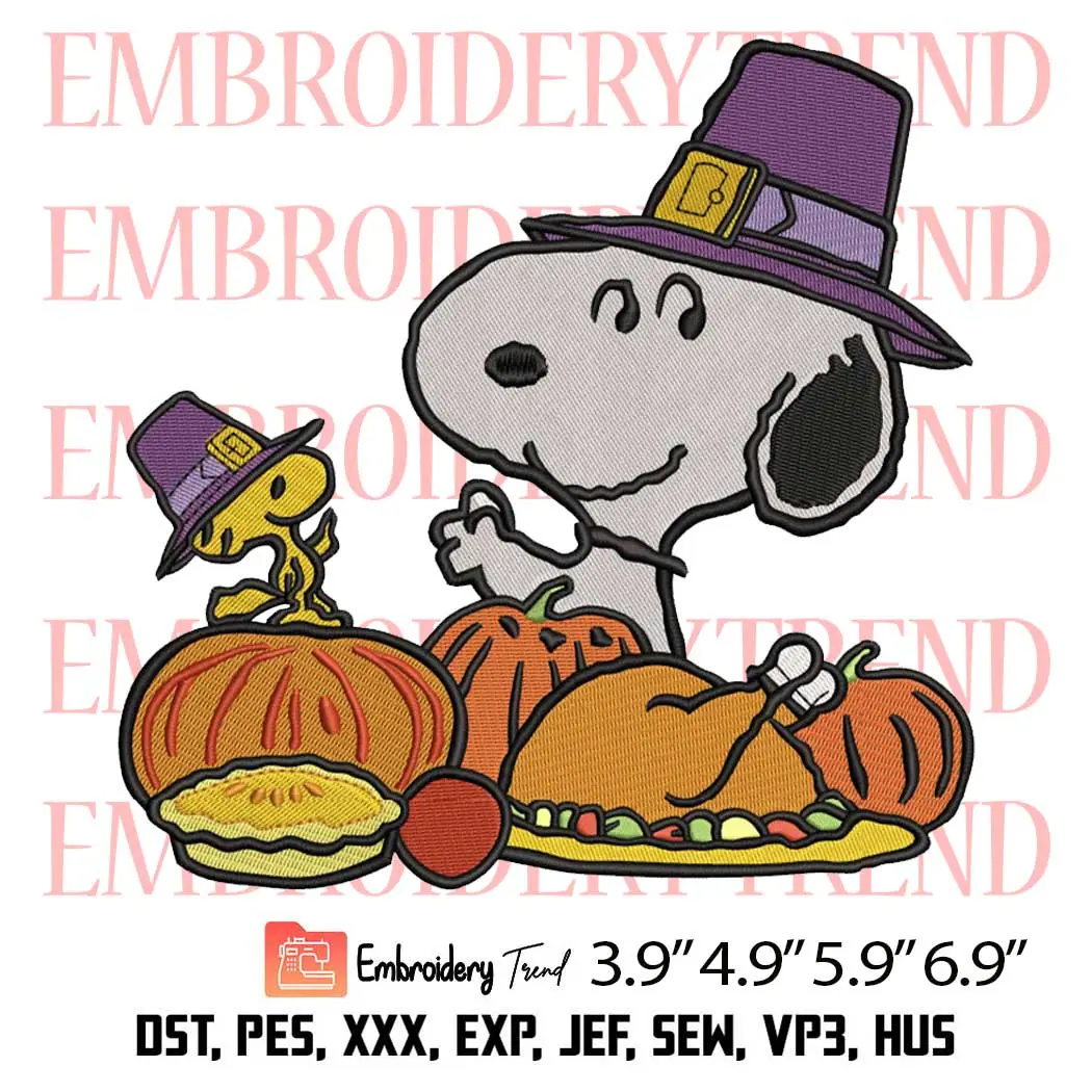 Thanksgiving Peanuts Snoopy And Woodstock Embroidery Design, Thanksgiving Day Embroidery Digitizing File