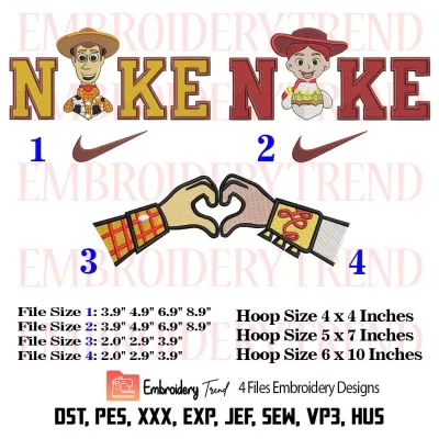 Woody and Jessie Bundle x Nike Embroidery Design, Woody Jessie Couple Embroidery Digitizing File