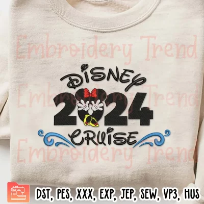 2024 Disney Cruise Minnie Embroidery Design, Disney Hello 2024 Embroidery Digitizing Pes File