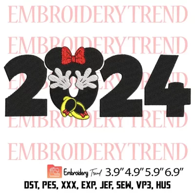 2024 Minnie Mouse Embroidery Design, Hello 2024 Embroidery Digitizing Pes File