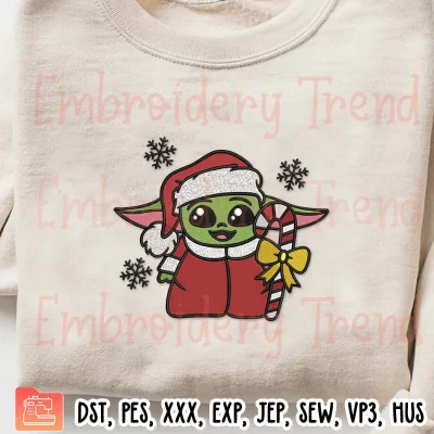Baby Yoda Santa Embroidery Design, Baby Yoda Xmas Embroidery Digitizing Pes File
