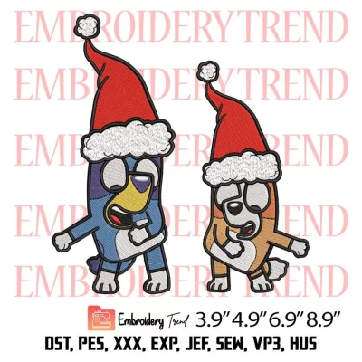 Bluey and Bingo Christmas Embroidery Design, Christmas Dance Embroidery Digitizing Pes File