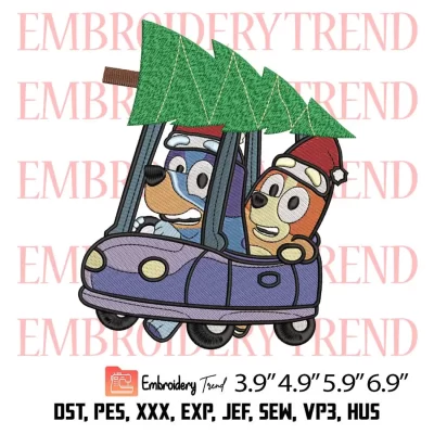 Bluey And Bingo Santa Hat Embroidery Design, Christmas Cartoon Funny Embroidery Digitizing Pes File