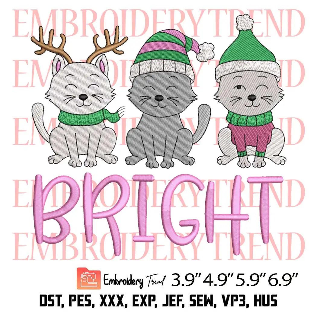 Bright Cats Christmas Embroidery Design, Cat Lover Christmas Gift Embroidery Digitizing Pes File