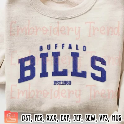 Buffalo Bills Est 1960 Embroidery Design, NFL Buffalo Bills Football Embroidery Digitizing Pes File
