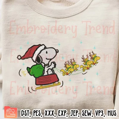 Snoopy Santa and Woodstock Reindeer Embroidery, Christmas Peanuts Embroidery Digitizing Pes File