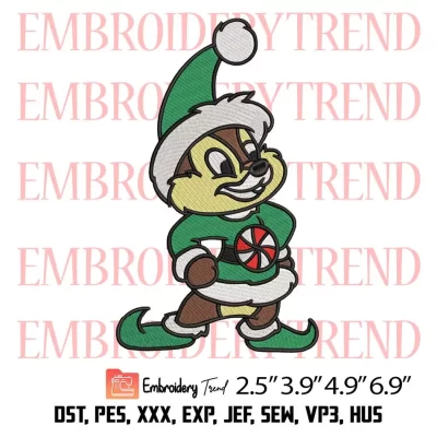 Chip Christmas Elf Embroidery Design, Disney Chip And Dale Embroidery Digitizing Pes File