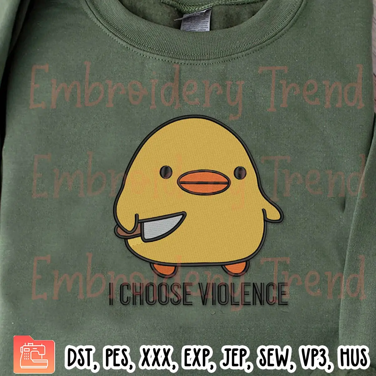 I Choose Violence Duck Knife Embroidery Design, Funny Duck Embroidery Digitizing Pes File