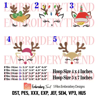 Bundle Christmas Unicorn Face Embroidery Design, 5 Designs Cute Unicorn Embroidery Digitizing Pes File