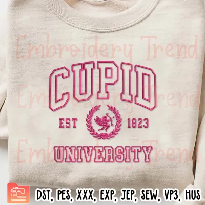 Cupid University Est 1823 Embroidery Design, Valentines Day Embroidery Digitizing Pes File