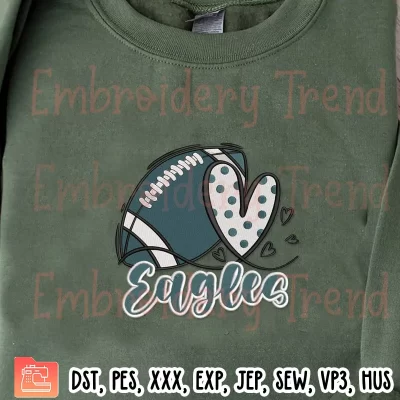 Eagles Heart Football Embroidery Design, NFL Philadelphia Eagles Heart Embroidery Digitizing Pes File