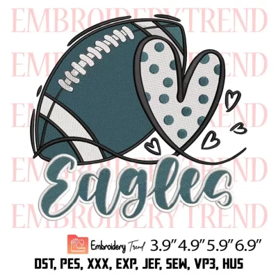 Eagles Heart Football Embroidery Design, NFL Philadelphia Eagles Heart Embroidery Digitizing Pes File