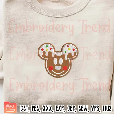 Face Mickey Minnie Gingerbread Embroidery Design, Bundle Gingerbread Christmas 2 Designs Embroidery Digitizing Pes File
