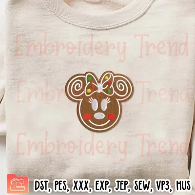 Face Mickey Minnie Gingerbread Embroidery Design, Bundle Gingerbread Christmas 2 Designs Embroidery Digitizing Pes File