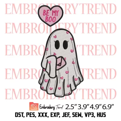 Ghost With Balloon Heart Embroidery Design, Cute Ghost Valentine Embroidery Digitizing Pes File