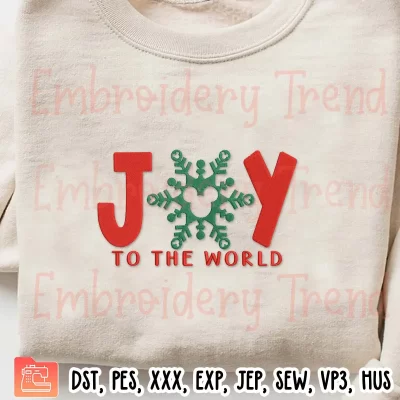 Joy to the World Embroidery Design, Snowflake Mickey Mouse Embroidery Digitizing Pes File