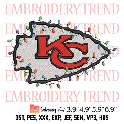 Kansas City Chiefs Christmas Light Embroidery Design, Kansas City Chiefs Logo Embroidery Digitizing Pes File