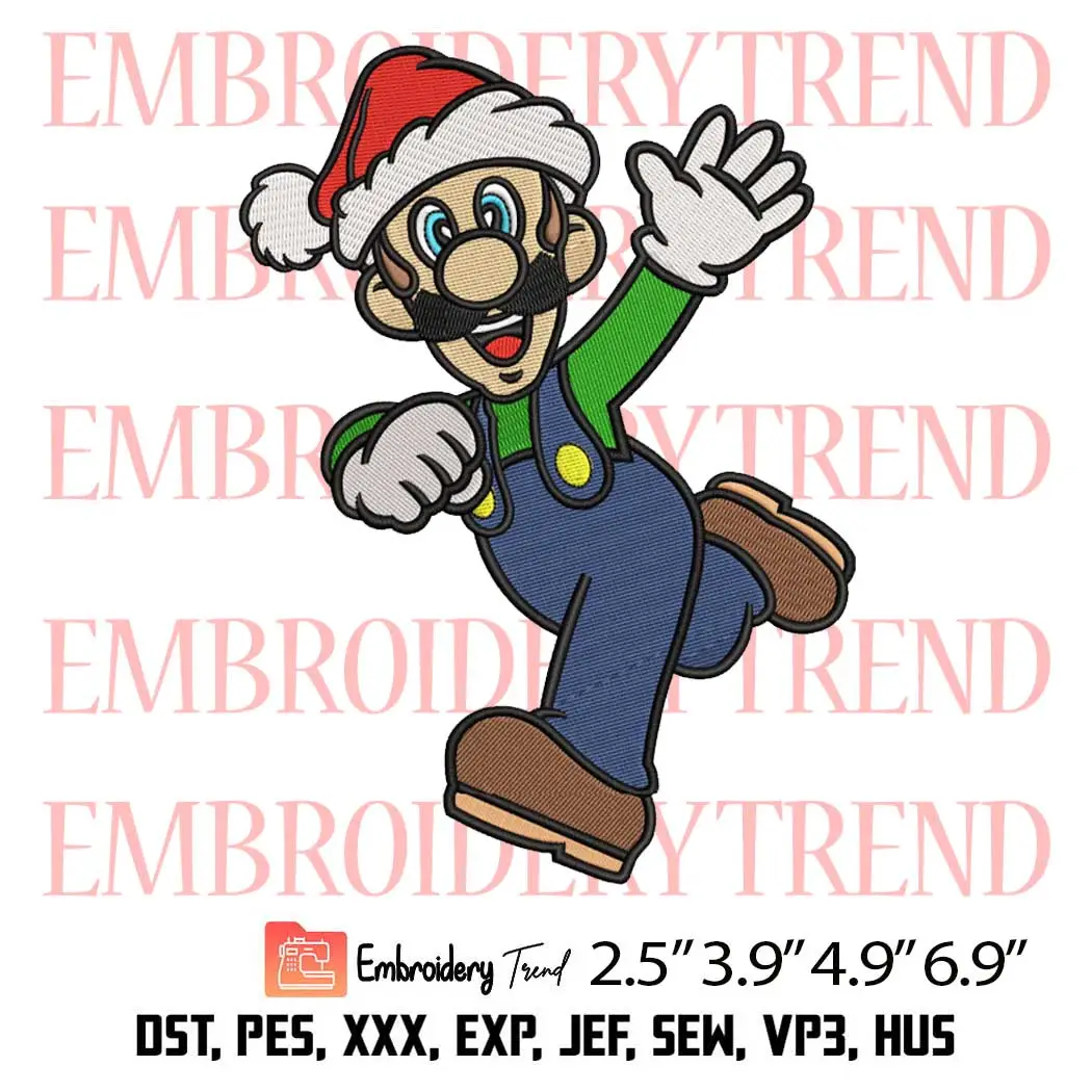 Mario Santa Waving Hand Embroidery Design, Super Mario Christmas Embroidery Digitizing Pes File