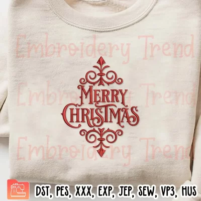 Merry Christmas Pattern Embroidery Design, Christmas Machine Embroidery Digitizing Pes File