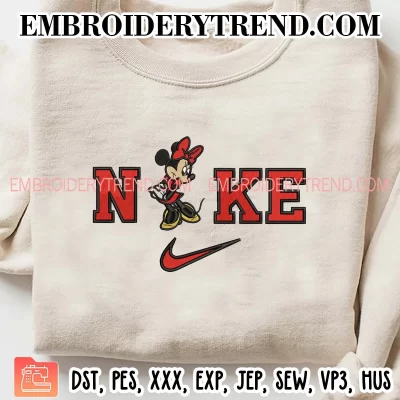 Minnie Mouse Nike Swoosh Embroidery Design, Disney Couple Embroidery Digitizing Pes File