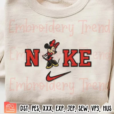 Minnie Mouse Nike Swoosh Embroidery Design, Disney Couple Embroidery Digitizing Pes File