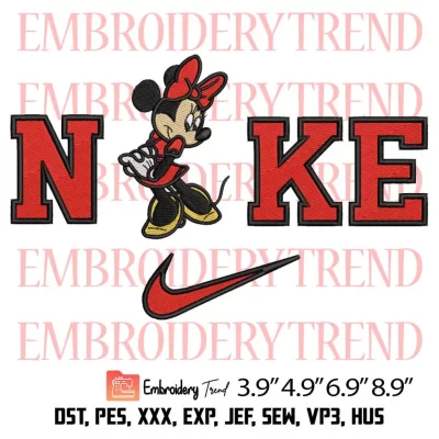 Minnie Mouse Nike Swoosh Embroidery Design, Disney Couple Embroidery Digitizing Pes File