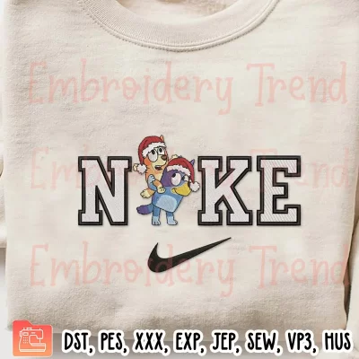 Nike Bluey carrying Bingo Christmas Embroidery Design, Cute Cartoon Embroidery Digitizing Pes File