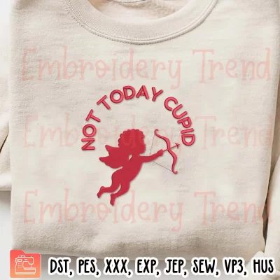 Not Today Cupid Valentines Embroidery Design, Valentines Day Embroidery Digitizing Pes File