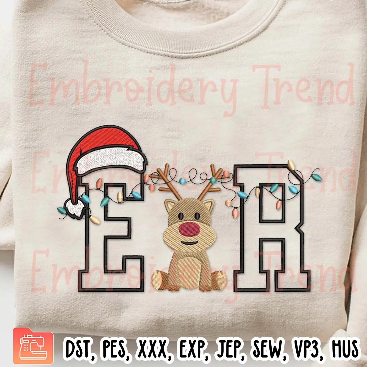 Reindeer Christmas ER Nurse Embroidery Design, Santa Hat Reindeer Nurse Embroidery Digitizing Pes File